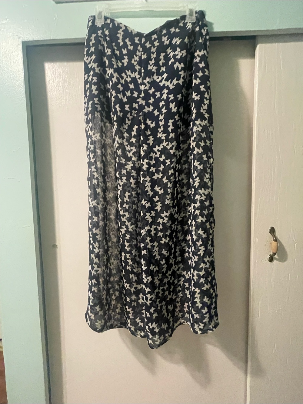 Navy and White Printed Shorts with Pants Overlay